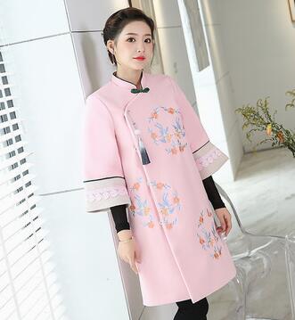 Spring Qipao women wool cotton overcoat Asian girls Embroidery Clothing fragrant Taste Tang suit Chinese clothing improved Robe