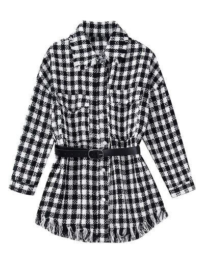 DUOPERI Women Fashion With Belt Single Breasted Shirt Style Coats Vintage Lapel Neck Long Sleeves Female Chic Lady Outfits