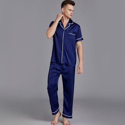 Men&#39;S Pajamas Summer Short-Sleeved Trousers Suit Thin Silk Men&#39;S Home Wear Large Size Can Wear Outside Casual Sleepwear Пижам