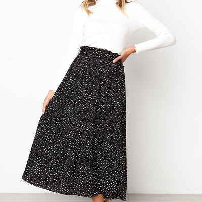 SUNCREE 2021 Side Pockets Ladies Skirts New Bohemian Style Pleated Long Skirts for Women Casual Loose Dot Print Women's Skirts