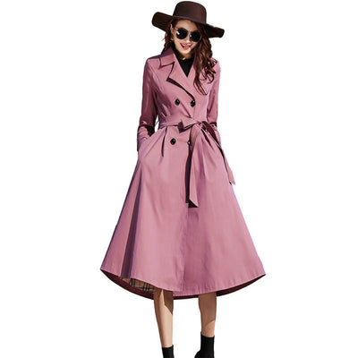 2021 Autumn New Style Windbreaker Solid Color Coat Women's Korean Coats Women Knee Length Windbreaker Slim Waist Women Clothes