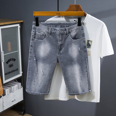Summer Men&#39;s Denim Shorts Plus Size 44 46 48 Fashion Regular Ripped Hole Elasticity Short Jeans Bermuda Beach Street Clothing
