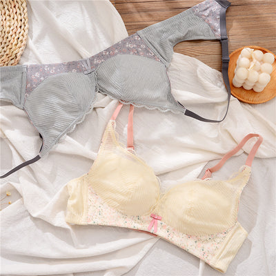 Soft underwear women&#39;s thin small breasts gather-up breast-feeding lingerie no steel ring upper support anti-sagging bra set