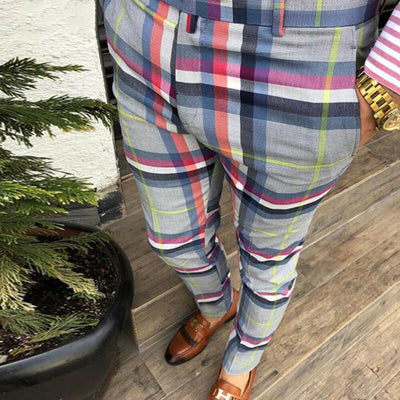 New Fashion Men Plaid Long Slim Trousers Plaid Print Tracksuit Bottoms Skinny Casual Mens Joggers Sweat Track Pant Harem Pants
