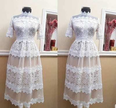 Tsxt 2021 New African Style Women Splicing Lace Turtleneck Short Sleeve Long Dress Lady High Waist A-line Maxi Dress