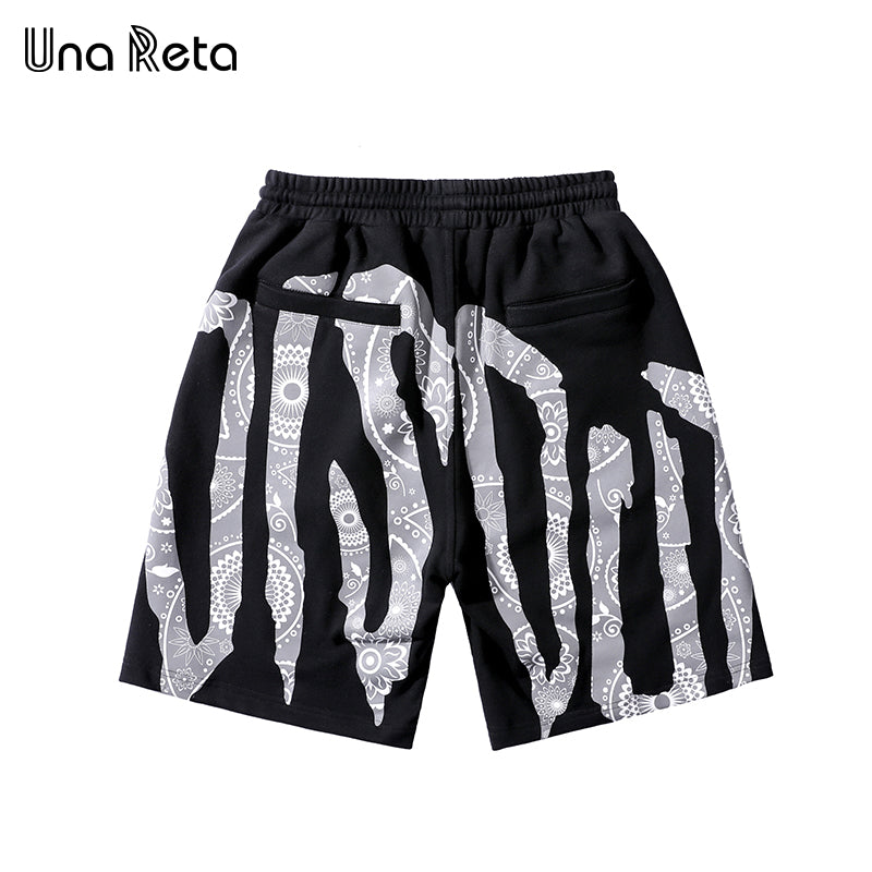 Una Reta Shorts Men 2021 Fashion New Streetwear Harajuku Sweatpants Hip Hop Silver Print Casual Shorts Summer Men&#39;s Clothing