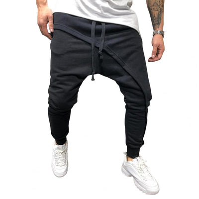 Fashion Men Harem Cargo Pants Men Solid Color Ankle Tied Streetwear Hip Hop Double Layer Running Baggy Pants for Jogging