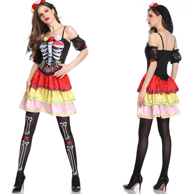 Free Shipping Wedding Ghost Bride Cosplay Costumes Halloween Costumes for Women Adult Cosplay Lady Zombia Dress Headdress+Sock