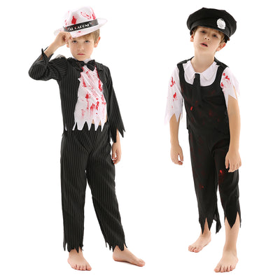 Kids Handsome Zombie Cosplay Costume Black White Halloween Clothes as Gift for Children Halloween or Theme Party