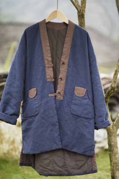 Women Parkas Cotton Linen Winter Autumn Contrast Color 2022 New Cardigan Retro Cotton-padded Irregular Clothing Warm Coat Female