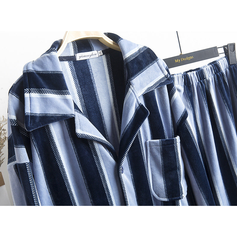 New Winter Men&#39;s Pajamas Set Thicken Warm Flannel Sleepwear For Man Striped Printed Plus Size 5XL 6XL Male Homewear Pyjamas