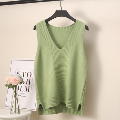 Knitted Vest Women Sleeveless Sweater School Uniform Basic Solid Color Soft Comfortable V Neck Pullovers Female Knitwear Tops