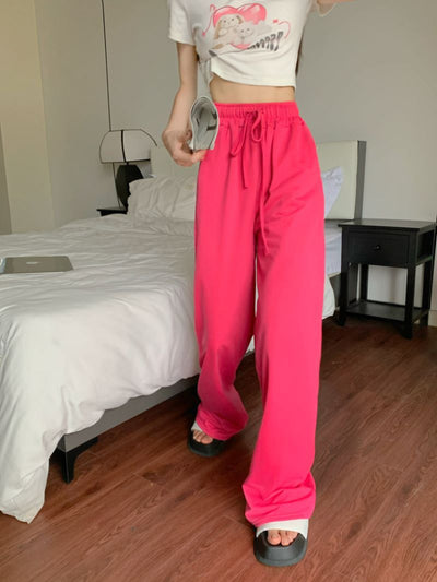 2022 Summer New Korean Ins Three Standard Qi Casual Sports Wide Leg Pants Drawstring High Waist Trousers Ladies streetwear women