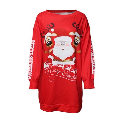 Cute Lady Christmas Sweatshirt Pullover Colorful Festive Stanta Claus Printing Winter Blouse