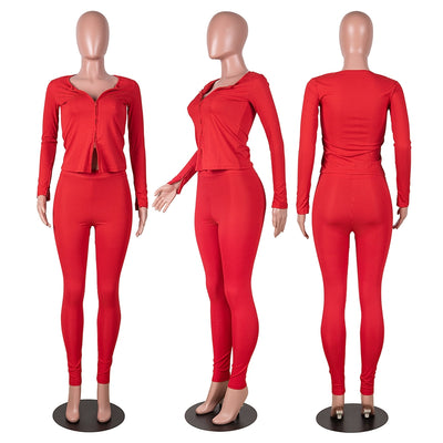 Wholesale Items Ribbed Tracksuit Women Fall Clothes Zipper V Neck Crop Top and Leggings Set Casual Solid Jogger Suits for Women