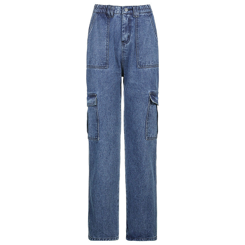 Pockets Patchwork Baggy Jeans New Fashion Streetwear  Cotton Women Denim Trouser Loose Cargo Pants Korean Jeans Harajuku