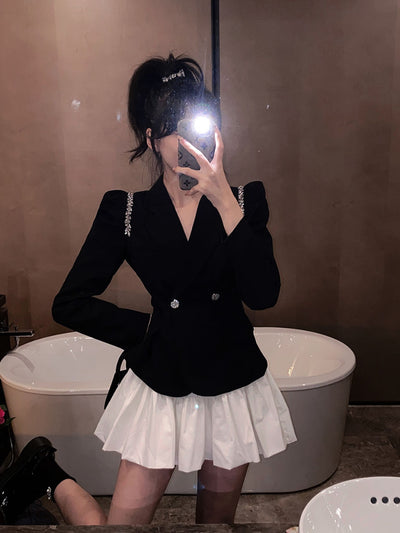 Lnsozkdg Fall Korean  Two Piece Set Women Long Sleeve Blazer Coat + High Waist Skirt Sets Fashion Streetwear 2 Piece Suits Y2k