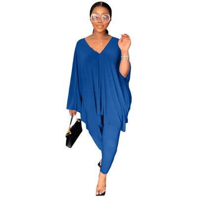 6sets Wholesale Items for Business Women Batwing Sleeve Outfits Two Piece Set Fashion Solid V-neck Clothing Tracksuit B10188