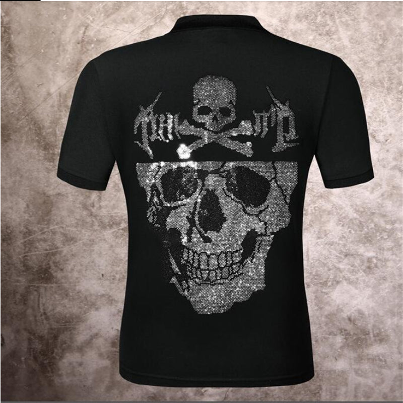 2021 brand cotton hot selling large skulls rhinestone God half sleeve Men&#39;s designer polo shirt fashion