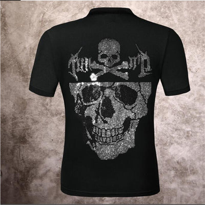 2021 brand cotton hot selling large skulls rhinestone God half sleeve Men's designer polo shirt fashion