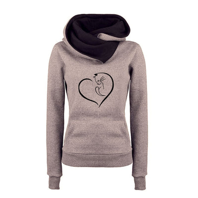 Spring Autumn Women's Hoodies Fleece Warm Two-color Cap Cat Printing Casual Fashion Trend Long Sleeve Female Pullover Sweatshirt