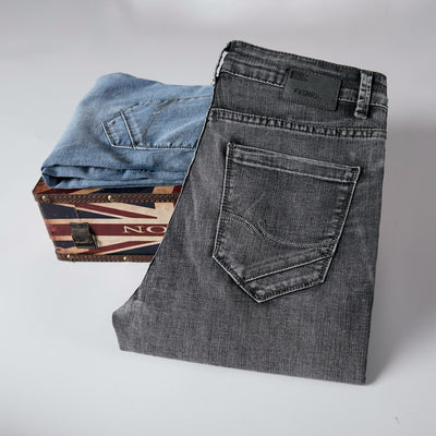 Jeans Men Regular Fit Fashion Business Casual Stretch Light Blue Spring Straight Cut Long Trousers Large Size 40 Pantalon Homme