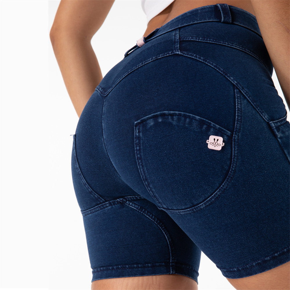 Shascullfites Gym And Shaping Mid Rise Skinny Denim Blue Shorts Yoga Scrunch Bum Lift Gym And Shaping Knickers