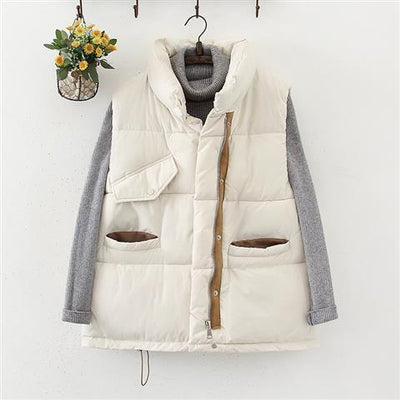 2021 New Autumn Winter Women Waistcoat Vest White Down Cotton Coats Female Jacket Tops Warm Coat Stand Collar Loose Parkas
