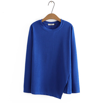 Knitted Women Autumn Tops Long Sleeve T-shirts Casual O Neck Loose Asymmetrical Plus Size Tops 3XL 4XL KKFY6323