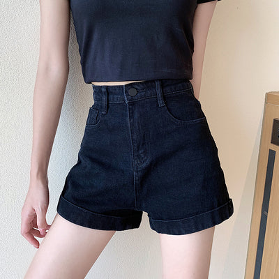 Summer Vintage High Waisted Curled Sexy Denim Women's Shorts 2021 Korean Fashion Hot Women Sexy Slim Trousers Holiday Streetwear