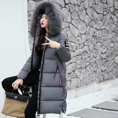 2021winter Polyester Women's Down Jacket Hooded Long Sleeve Cardigan Zipper Solid Slim Thick Fashion Office Lady Down Jacket