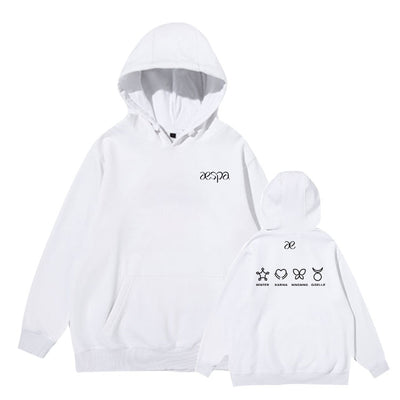 Kpop AESPA member name/logo printing pullover loose hoodies unisex fleece/thin fans supportive sweatshirt