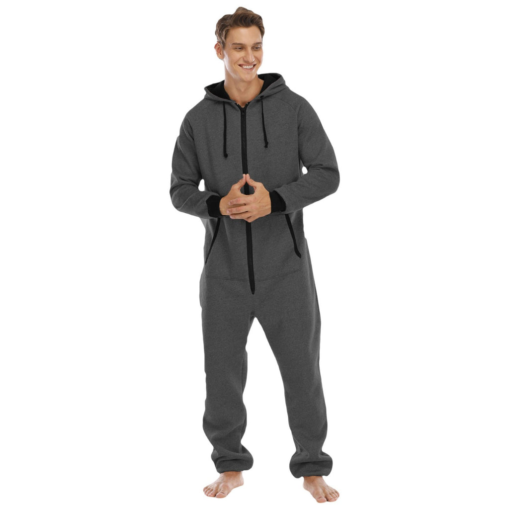 Fashion Pajamas Sleepwear for Men Zipper V Neck Solid Color Long Sleeve Hoodie Romper Sleepwear