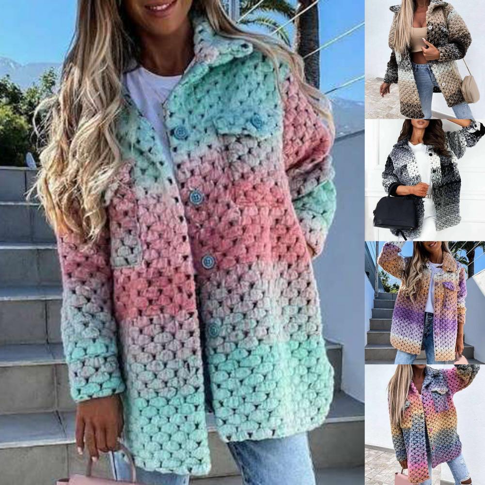 All Match Autumn Winter Colorful Print Single Breasted Coat for Daily Wear