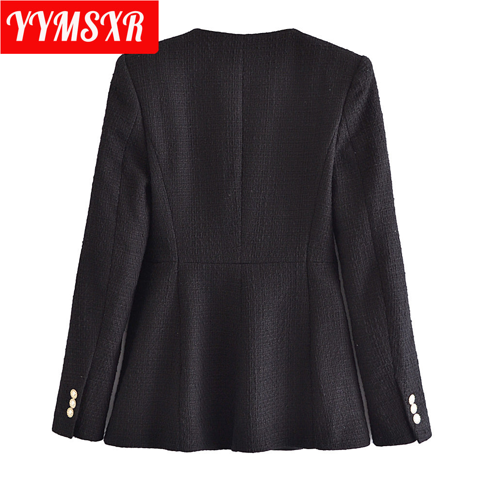 Women Suit Jacket Female 2021 Autumn and Winter New V-neck Solid Color All-match Blouse Elegant Fashion Loose Casual Clothes