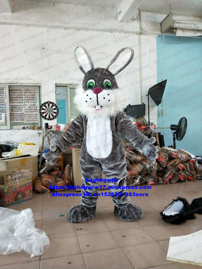 Grey Long Fur Easter Osterhase Hare Mascot Costume Cartoon Character Marry Nuptials Appreciation Banquet zx2596