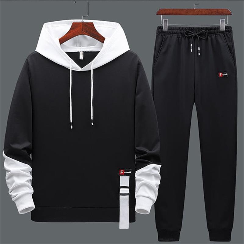 Mens Tracksuit Set Casual Hip-Hop Streetwear Men Hoodie+Pants Set Hooded 2 Pieces Set Fashion Pullover Male New Autumn Clothing