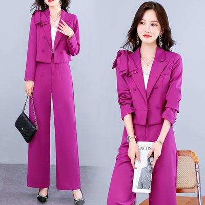 2022 Spring Autumn Women Two Pieces Sets Long Sleeve Coat Tops+Long Pants Trousers Lady 2 Pieces Suits