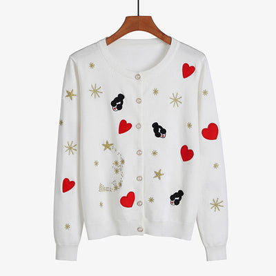 Spring Autumn O Neck Embroidery Knitted Cardigan Women Soft Full Sleeve Knitwear Women&#39;s Sweater Coat