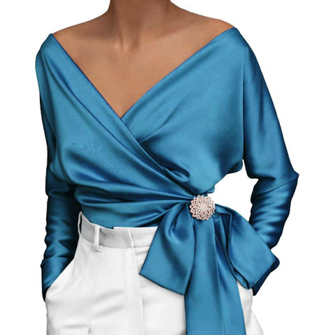 Solid Color Shirts Women Tops Long Sleeve Blouses for Women Deep V Neck Shirts Elegant Ladies Top blusa feminina рубашка женская