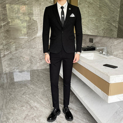 High Quality Black 2 Piece Set Men Tuxedo Wedding Party Slim Mens Dress Suit Red Blue Gray Blazer and Pants S-xxxl