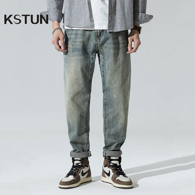 Baggy Jeans Men Loose Fit Wide Leg Retro Blue Vintage Patchwork Denim Trousers Men&#39;s Clothing Jeans Homme Large Size Jeans Man