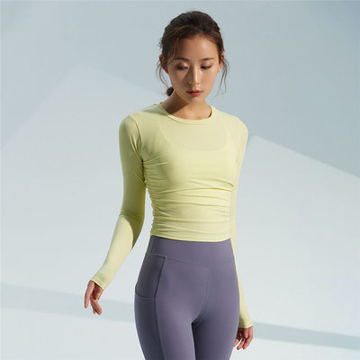 Crop Fitness Top Gym Long Sleeve Slim Fit Sport Shirt Women Sexy Midriff Yoga Tops Soft Wourkout Winter Jacket Brown Fashion