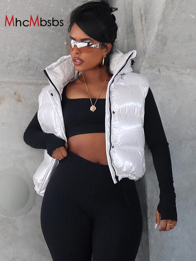 2022 Winter Korean Women Sleeveless Bread Clothes Loose Harajuku Vintage Casual Zipper Hooded Warm Jacket Waistcoat Streetwear