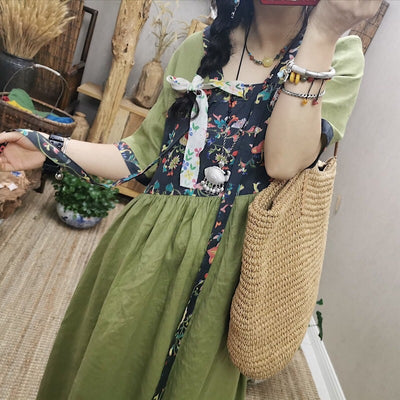 Women Summer Dress 2021 Plus Size Cotton Linen Vintage Robe Sundress Oversized Patchwork Chinese Style Women Dresses 11968