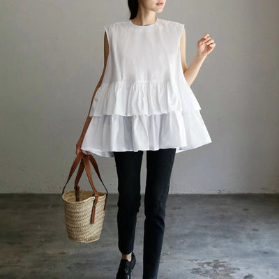 Nomikuma Women Japan Style Sleeveless Ruffle Doll Shirt Causal 2022 Summer Blusas Top Femme Chic Sweet Fashion Ladies Tops Mujer