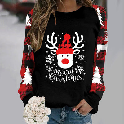 Christmas Womens Long Sleeve Crew Neck Deer Letter Printed Hoodless Sweatshirts Xmas Holiday Fit Pullover Blouse