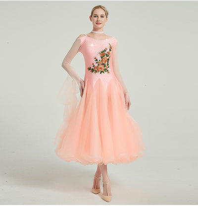 pink sequins standard ballroom dress for ballroom dancing tango dance dress Embroidery waltz dress dance clothes women ball gown