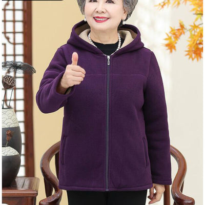 Middle-Aged Elderly Mothers Shake Grain Velvet Hooded Hoodie Coat 2021 New Spring Autumn Short Long Sleeve Slim Ladies Jacket