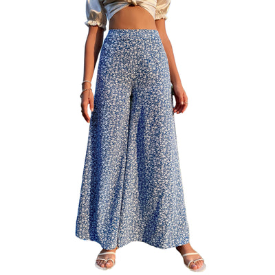 Women Wide Leg Pants Casual Elasticated High Waist Floral Printed Baggy Straight Palazzo Yoga Trousers